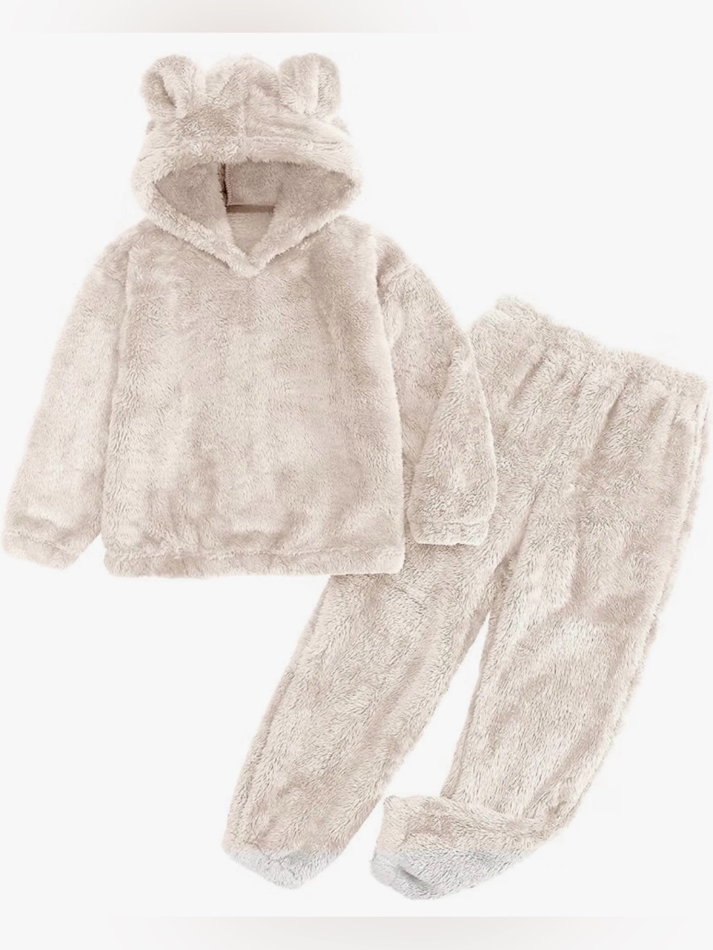 Cozy Bear Hooded Kids Pajama Set in Cream